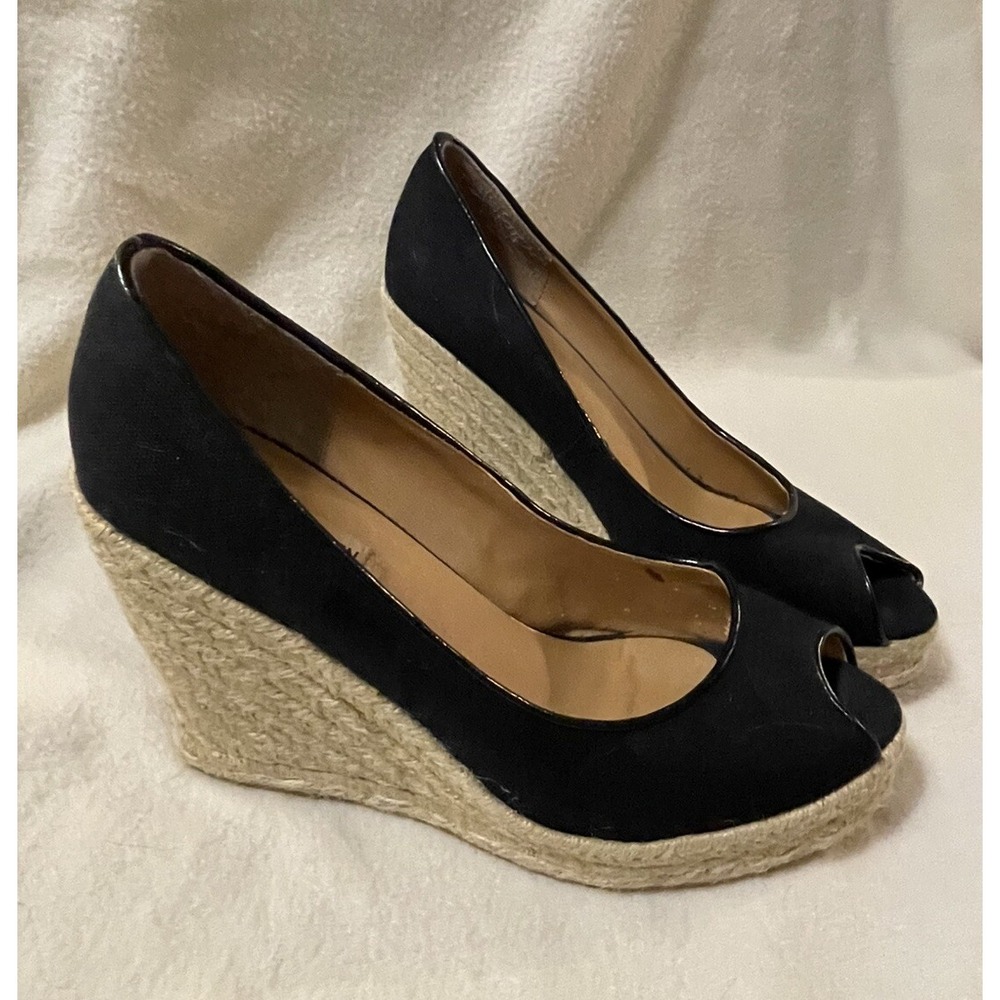 STEVE MADDEN Women's Black espadrille wedge peep toe sandals shoes Size 9